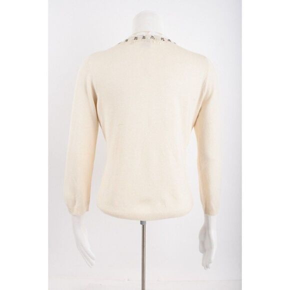 Express Womens Cardigan Sweater L Ivory Beaded Sequin silk Cashmere Vintage Y2K - Picture 5 of 6